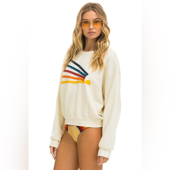 Aviator Nation Cream Sweater with Rainbow Stripes - Picture 2 of 9